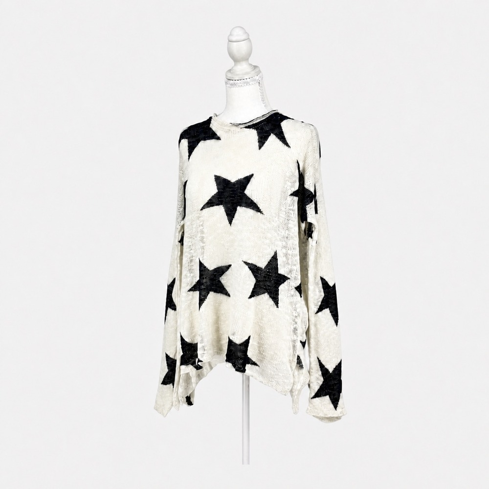 Star Print Show Me Your Mumu Bonfire Sweater Lightweight Slouchy Cream Navy Sm
